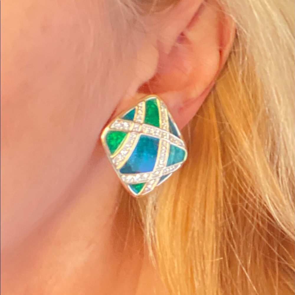 🔴 Swarovski Crystal Enamel Emerald Vintage Earrings - Picture 11 of 11